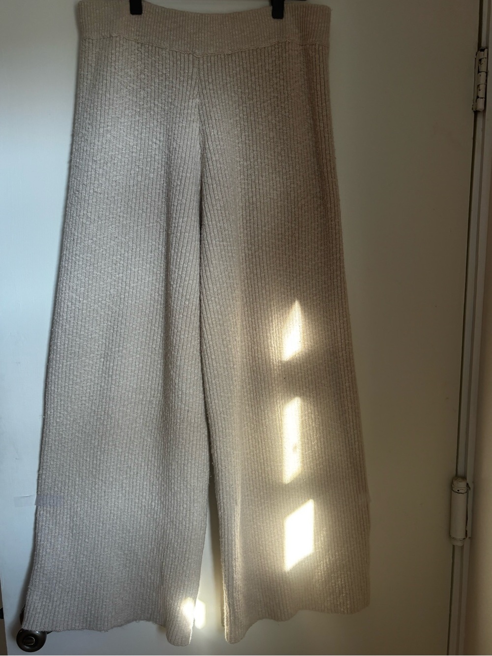Wide Leg Knit Trousers in Light Cream